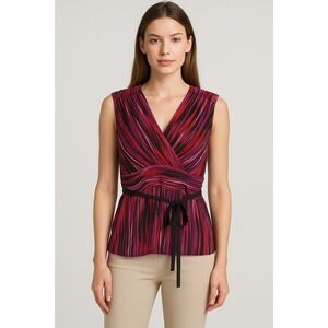 Classiques Entier XS Sleeveless Silk Blend Wrap Top Red Purple Black